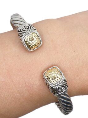 925/18K Gold Accents Samuel B Hinged Cuff Bracelet Cable Design